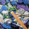 Tesatura jacquard din matase naturala - design floral, Albastru Violet Alb Verde - imagine 7