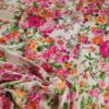 Tesatura jacquard din matase naturala - design floral , Cyclamen/Portocaliu/Ivoire/Verde - imagine 3