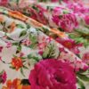 Tesatura jacquard din matase naturala - design floral , Cyclamen/Portocaliu/Ivoire/Verde - imagine 6