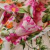 Tesatura jacquard din matase naturala - design floral , Cyclamen/Portocaliu/Ivoire/Verde - imagine 7
