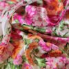 Tesatura jacquard din matase naturala - design floral , Cyclamen/Portocaliu/Ivoire/Verde - imagine 8