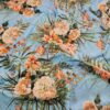 Tesatura jacquard din matase naturala - Imprimeu floral multicolor pe fond bleu - imagine 5