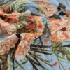 Tesatura jacquard din matase naturala - Imprimeu floral multicolor pe fond bleu - imagine 6