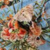 Tesatura jacquard din matase naturala - Imprimeu floral multicolor pe fond bleu - imagine 7