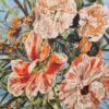 Tesatura jacquard din matase naturala - Imprimeu floral multicolor pe fond bleu - imagine 2