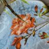 Tesatura jacquard din matase naturala - Imprimeu floral multicolor pe fond bleu - imagine 3