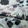 Tesatura organza din matase naturala Imprimată- design floral, Ivoire/Roz/Negru - imagine 4