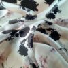 Tesatura organza din matase naturala Imprimată- design floral, Ivoire/Roz/Negru