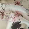 Tesatura organza din matase naturala Imprimată- design floral, Ivoire/Roz/Negru - imagine 3