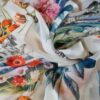 Tesatura Organza din matase naturala cu Imprimeu patchwork floral,  Multicolor pe fond Ivoire