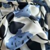 Tesatura twill din matase naturala - design floral schitat, Ivoire Albastru Negru - imagine 4