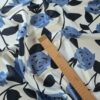 Tesatura twill din matase naturala - design floral schitat, Ivoire Albastru Negru - imagine 2