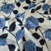 Tesatura twill din matase naturala - design floral schitat, Ivoire Albastru Negru - imagine 9