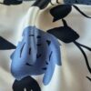 Tesatura twill din matase naturala - design floral schitat, Ivoire Albastru Negru - imagine 6