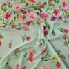 Tesatura voal georgette tip panou din matase naturala cu Imprimeu floral pe nuanțe de roz și fond verde fistic - imagine 8