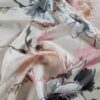 Tesatura tip Voal din matase naturala cu design floral, Roz pal Bej Bleu Ivoire
