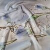 Tesatura voal muselină tip panou din matase naturala - design floral , Gri Bleu