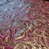 Tesatura premium brodata cu paiete și micropaiete pe toată suprafața,  design spirale aurii pe fond roz și cyclamen - imagine 5