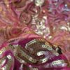 Tesatura premium brodata cu paiete și micropaiete pe toată suprafața,  design spirale aurii pe fond roz și cyclamen - imagine 9