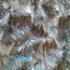Țesătură premium Dantela brodata floral bleu și ajurata cu fir auriu pe suport de tulle delicat gri - imagine 5