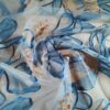 Țesătură premium, Dantela brodata cu flori mari Bleu pe tulle delicat Bleu - imagine 4