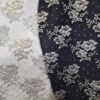 Tesatura premium - Dantela Chantilly cu borduri bilaterale cu flori aurii pe fond negru - imagine 3
