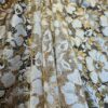 Tesatura premium - Dantela Chantilly design floral cu insertii fir lurex, Alb Auriu - imagine 6