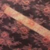 Dantelă Chantilly - design floral cu bordură laterala,  Roz coral cu fir metalizat - imagine 10