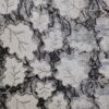 Dantelă tip Chantilly cu frunze conturate cu fir argintiu pe fond negru - imagine 2