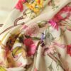 Tesatura din matase naturala- tip panou cu imprimeu de flori multicolore pe fond ivoire - imagine 3