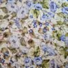 Tesatura cu broderie 3D, pe suport de tulle  - design floral, Albastru / Ivoire / Verde