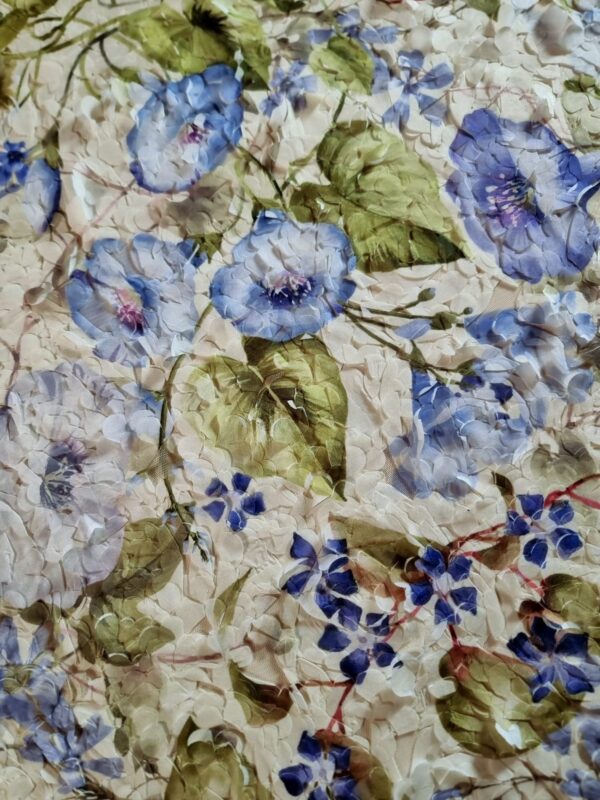 Tesatura cu broderie 3D, pe suport de tulle  - design floral, Albastru / Ivoire / Verde - imagine 6
