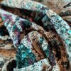 Tesatura bogata cu broderie pe toată suprafața si paiete pe suport de tulle - design floral, Verde / Crem deschis - imagine 4
