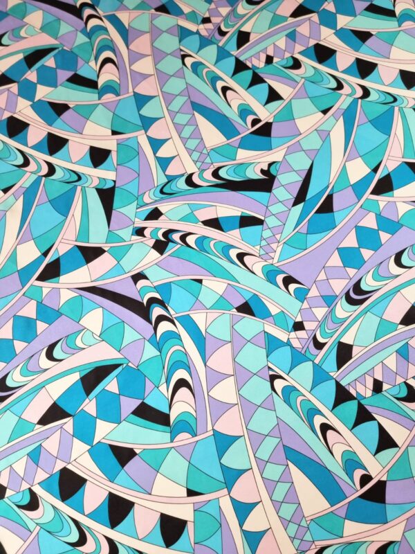Tesatura crepe de Chine din mătase naturală - design geometric, Bleu / Alb / Negru - imagine 6