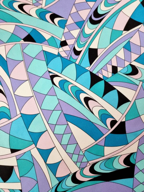 Tesatura crepe de Chine din mătase naturală - design geometric, Bleu / Alb / Negru - imagine 7
