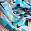 Tesatura crepe de Chine din mătase naturală - design geometric, Bleu / Alb / Negru - imagine 8