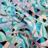 Tesatura crepe de Chine din mătase naturală - design geometric, Bleu / Alb / Negru - imagine 9