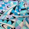 Tesatura crepe de Chine din mătase naturală - design geometric, Bleu / Alb / Negru - imagine 5