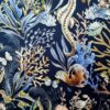 Tesatura crepe de Chine din matase naturală cu imprimeu floral și fauna marină,  elemente multicolore pe fond bleumarin - imagine 2