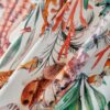 Tesatura crepe de Chine din matase naturală cu imprimeu de flora și fauna marină,  elemente multicolore pe fond Ivoire - imagine 4