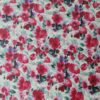 Tesatura dublu crepe din fibre naturale - design floral, Cyclamen / Verde / Ivoire