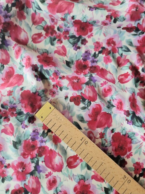 Tesatura dublu crepe din fibre naturale - design floral, Cyclamen / Verde / Ivoire - imagine 6