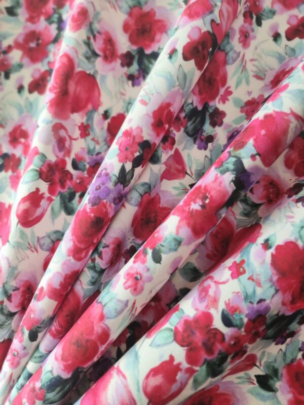 Tesatura dublu crepe din fibre naturale - design floral, Cyclamen / Verde / Ivoire - imagine 11