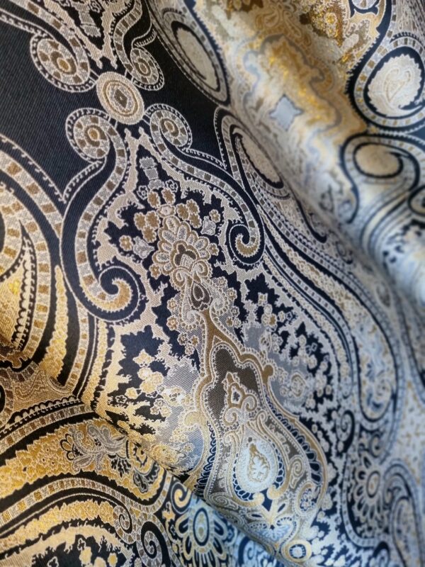 Tesatura Jacquard din fibre naturale - tip panou, design uni royal, Negru / Auriu - imagine 5
