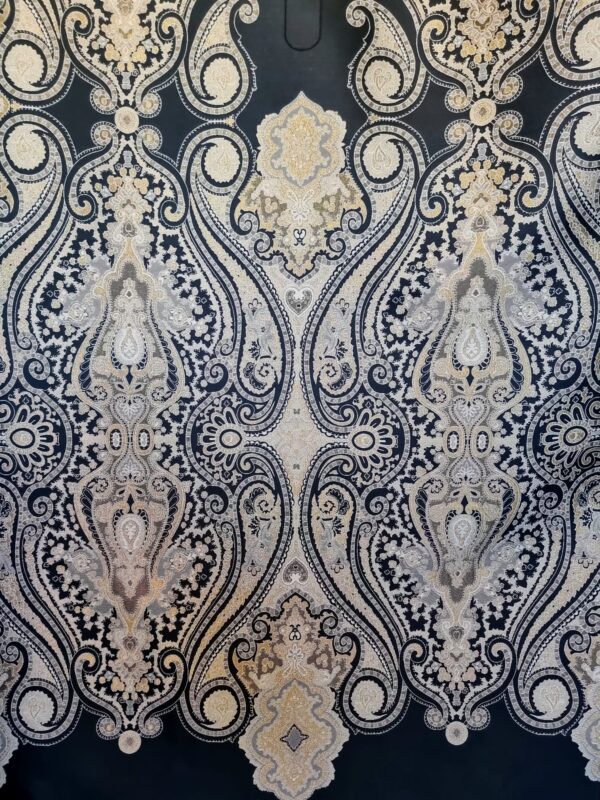 Tesatura Jacquard din fibre naturale - tip panou, design uni royal, Negru / Auriu - imagine 3