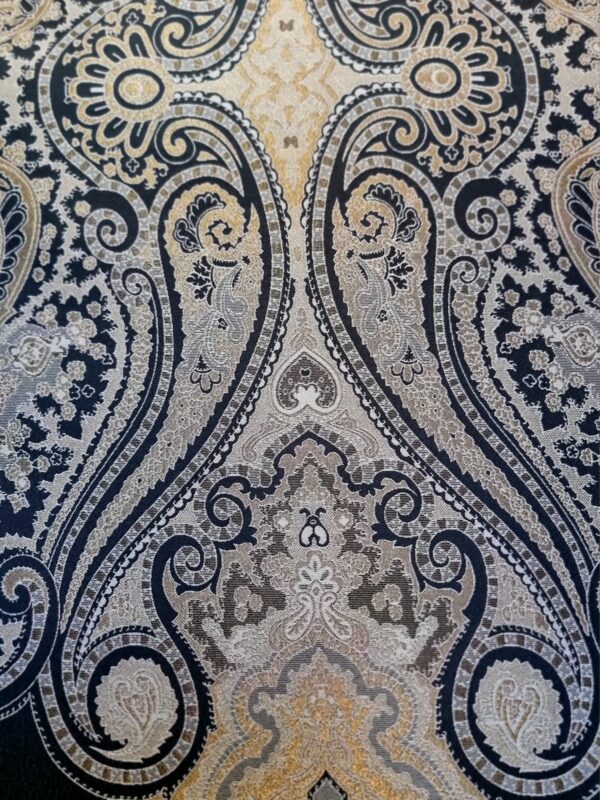 Tesatura Jacquard din fibre naturale - tip panou, design uni royal, Negru / Auriu - imagine 4