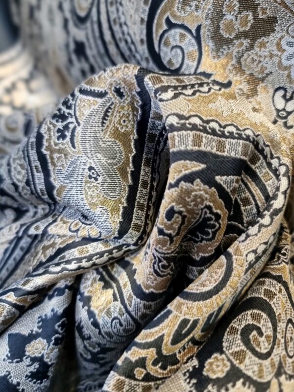 Tesatura Jacquard din fibre naturale - tip panou, design uni royal, Negru / Auriu - imagine 9