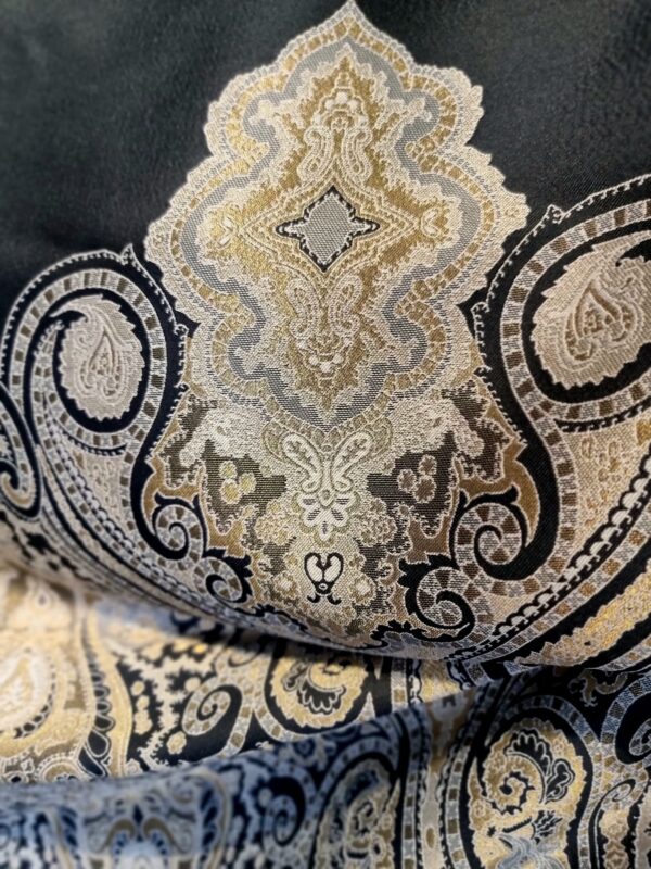 Tesatura Jacquard din fibre naturale - tip panou, design uni royal, Negru / Auriu - imagine 10