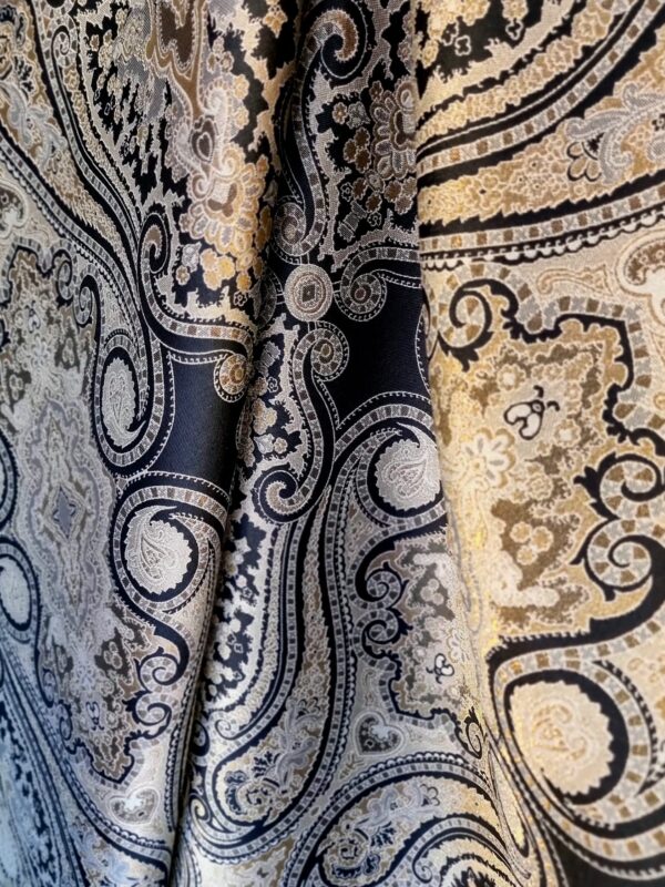 Tesatura Jacquard din fibre naturale - tip panou, design uni royal, Negru / Auriu - imagine 6