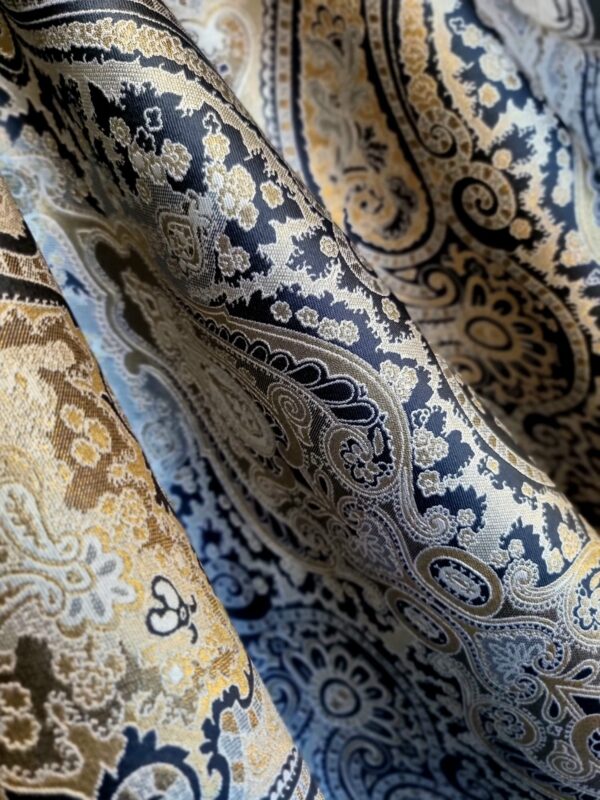 Tesatura Jacquard din fibre naturale - tip panou, design uni royal, Negru / Auriu - imagine 7